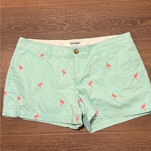 Old Navy Light Green Women's Shorts with Pink Flamingo Design